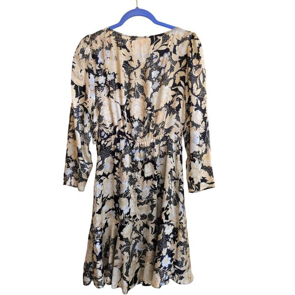 Rebecca Taylor Silk Gold Leaf Ruched Dress size 6 - Picture 4 of 5